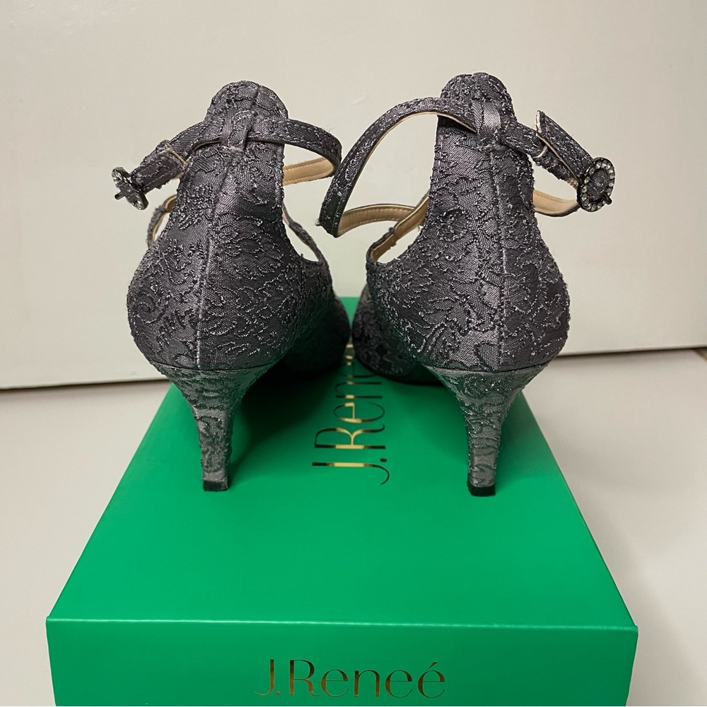 J. Reneé ROLYNE Gray Floral Damask Fabric Pump Size 8.5W - Picture 4 of 13